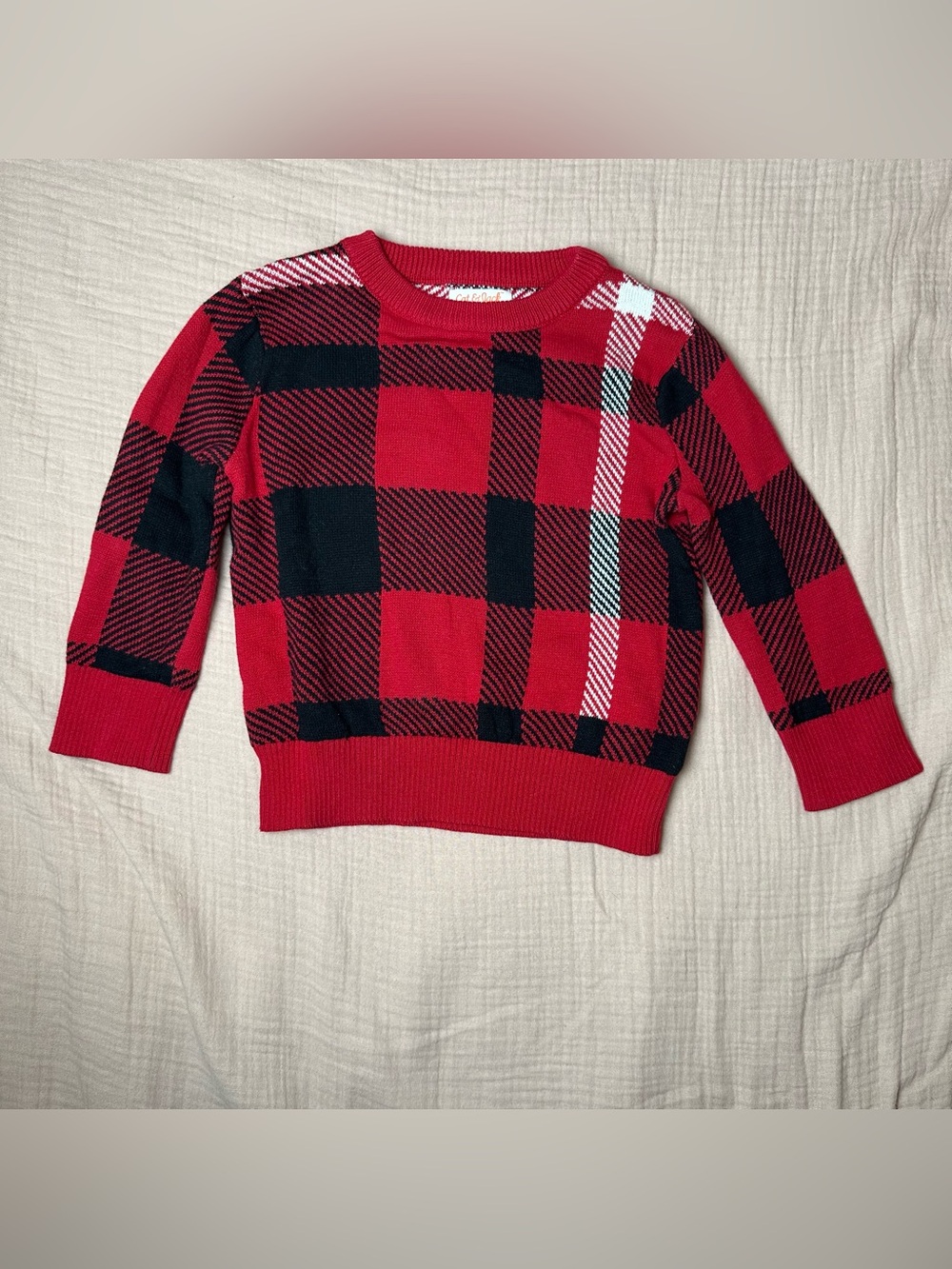 Cat & Jack Toddler Plaid Knit Sweater Red Black White Size 18M